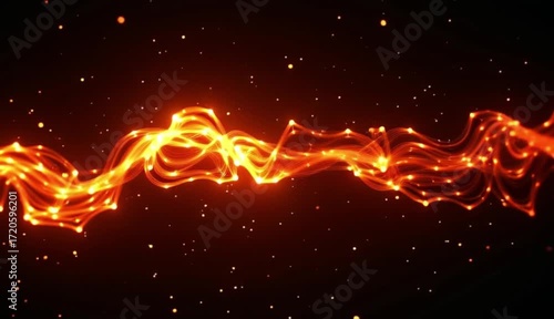 Flowing fiery energy wave in dynamic motion for digital animation or visual effects