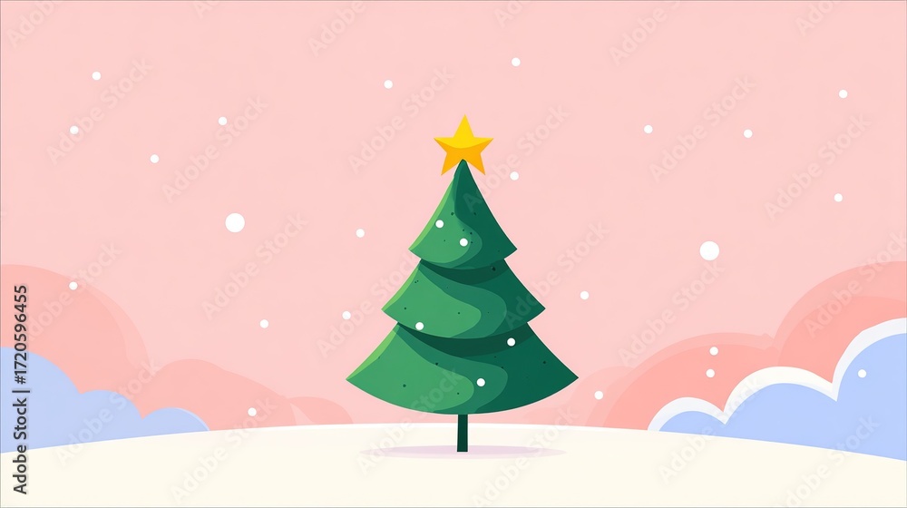 Obraz premium Flat-style Christmas Tree with Pink Snow (UI & E-card Material)