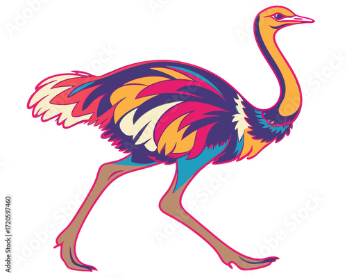 Ostrich running silhouette vector isolated on white background