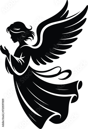 Graceful angel silhouette in prayerful devotion