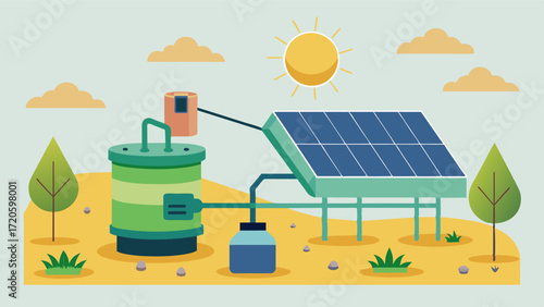 A solarpowered composting system that uses heat from the sun to speed up decomposition while minimizing carbon emissions.. Vector illustration