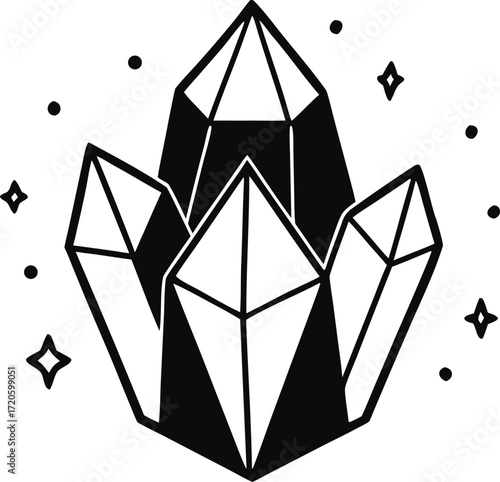 Crystal Cluster Hand Drawn Vector Magical Witchcraft