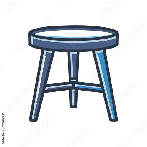 Blue Wooden Stool Illustration Modern Furniture Design on White