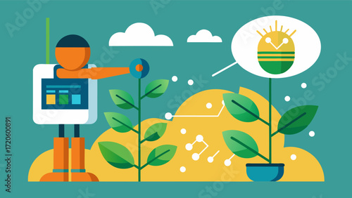 AI technology predicts potential nutrient deficiencies before they occur and proactively applies fertilizers to prevent yield loss.. Vector illustration
