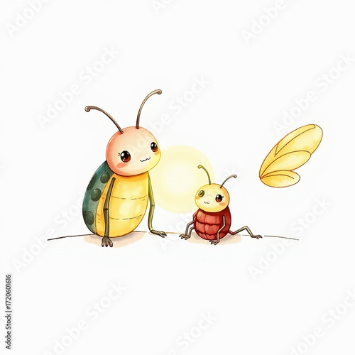 Warm golden hour light hand-drawn sketch of adorable and cute invertebrates in a color sketchnote style, soft light, charming features