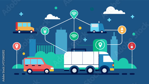 A smart transportation system optimizing delivery routes to reduce fuel consumption and increase efficiency.. Vector illustration