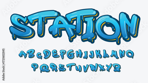 Blue dripping graffiti isolated font