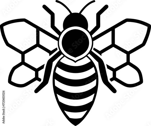 Hand Drawn Bee on Honeycomb Vector Clean Doodle Silhouette