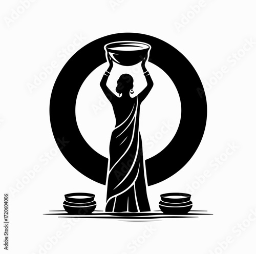 Woman with Sieve Silhouette – Karva Chauth Ritual