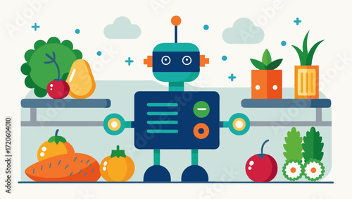 A tingedge AIpowered machine uses machine learning to continuously improve its sorting abilities adapting to the everchanging characteristics of different vegetables.. Vector illustration