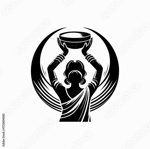 Woman with Sieve Silhouette – Karva Chauth Ritual