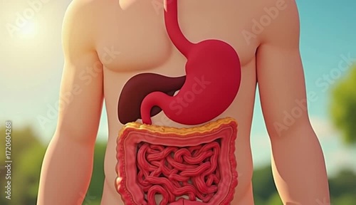 Demonstration of Human Digestive System with Anatomical Model in Bright Outdoor Setting