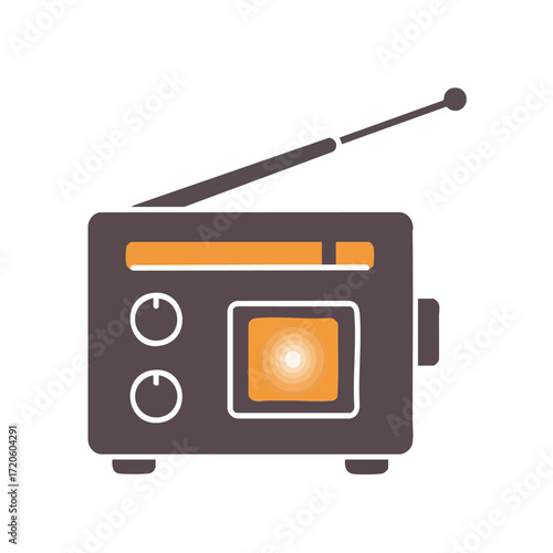 Retro Radio Icon Vector Illustration of a Classic Radio Receiver with Antenna and Controls