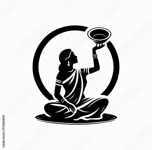 Woman with Sieve Silhouette – Karva Chauth Ritual