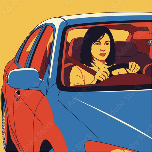 Woman Driving Car with Seatbelt On
