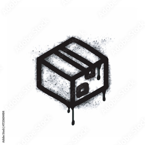 Spray-on graffiti package box icon isolated on a white background. Spray-on graffiti package box icon in black on white. Vector illustration.