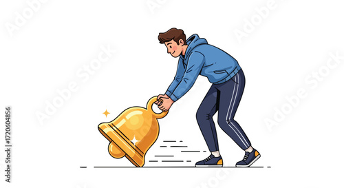 Man Rings a Golden Bell Alert Reminder Notification Icon Concept