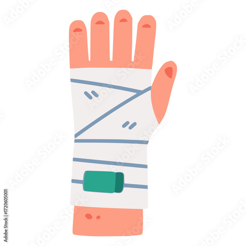 hand injured bandage aid medical flat color vector illustration template design