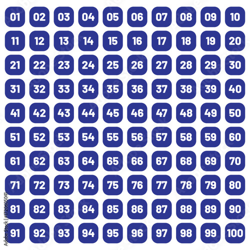 Set of 1-100 numbers design . Typography set of rectangle 1 to 100 Numbers. Bullet point number icon. Numeral typographic flat icon. eps 10
