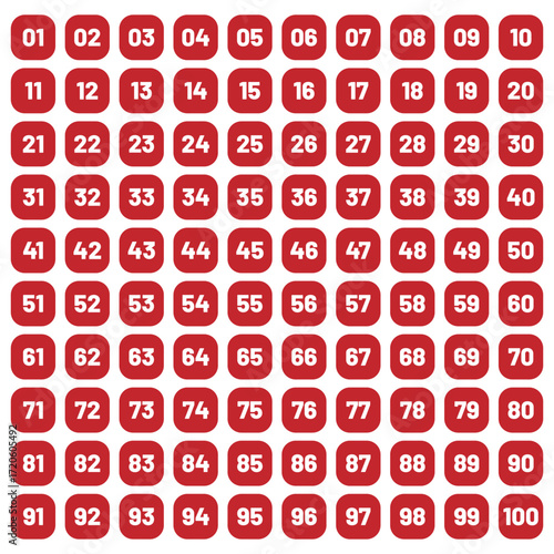 Set of 1-100 numbers design . Typography set of rectangle 1 to 100 Numbers. Bullet point number icon. Numeral typographic flat icon. eps 10
