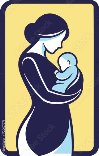 Illustration of Mother Holding Baby