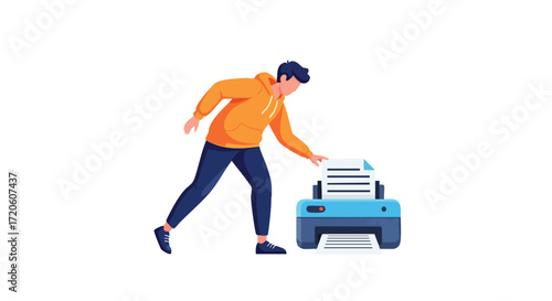 Man Printing Documents Modern Technology and Office Workflow