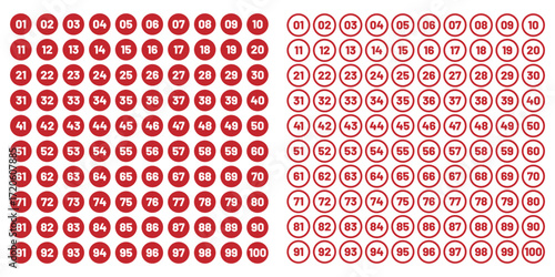 Numbers 1 - 100 - Black Circle , Inner White Border with White Numbers. eps 10
