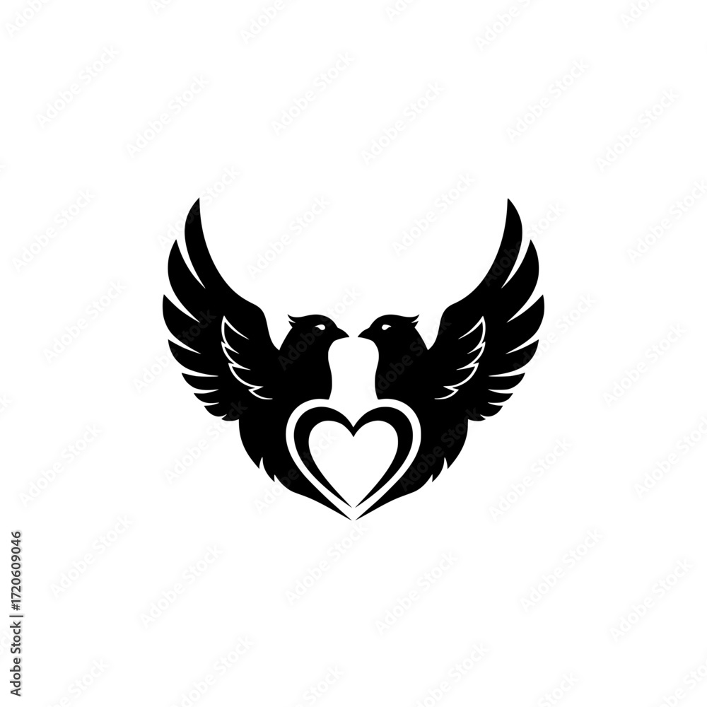 Obraz premium Doves Love and Peace Logo - Open Wings Vector Silhouette
