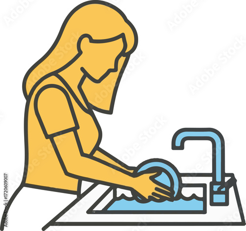 Woman Washing Dishes at Sink