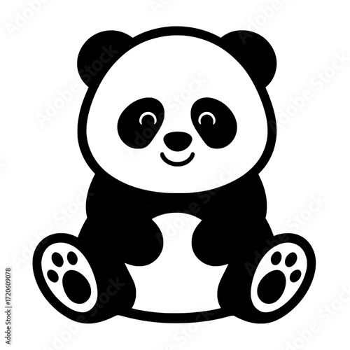 A simple and charming vector illustration of a cartoon baby panda sitting and smiling. 