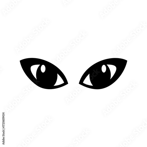 Mysterious dark eyes peering from the shadows on plain white background isolated