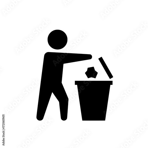 Vector Silhouette Icon of Person Throwing Trash in a Dustbin