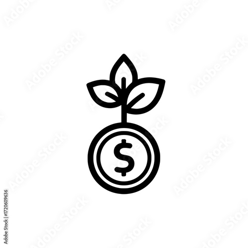 A dollar coin with growing leaves on top symbolizes the concept of profitable investments, growing savings, or financial success.