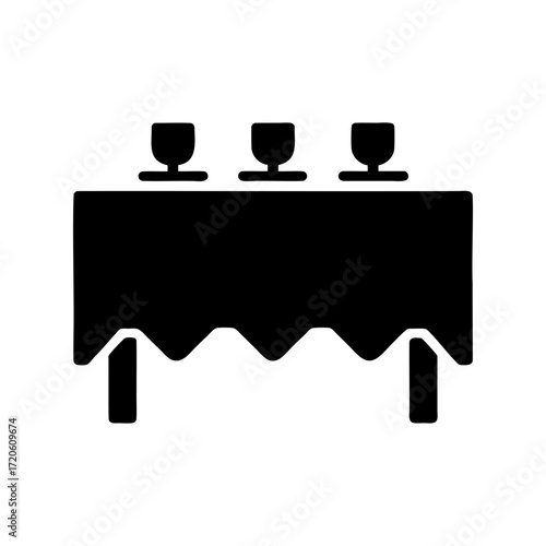 Formal dinner setup illustration on a table with wine glasses