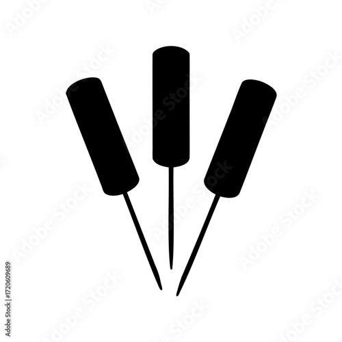 Three acupuncture needles in black silhouette for traditional Chinese medicine therapy