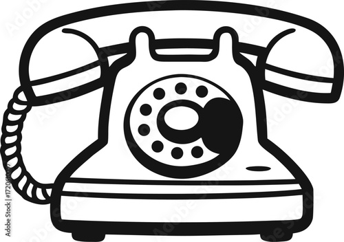 Retro Telephone Hand Drawn Silhouette Vector Illustration