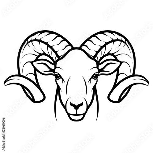 Outline Illustration of Ram Head with Big Horns