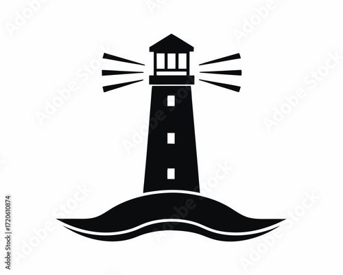 Lighthouse by sea silhouette illustration 