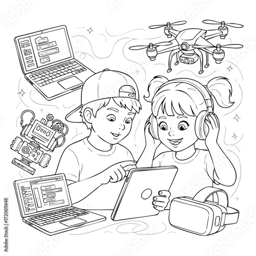 Kids Learning STEM with Technology Coding Drones and VR