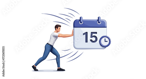 Man Pushing Away a Calendar Deadline Time Management and Scheduling Concept Illustration