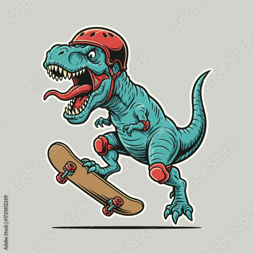 Tyrannosaurus Rex playing Skateboard Illustration