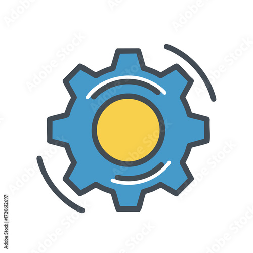 Animated Gear Icon Blue and Yellow Rotating Cogwheel for Business and Technology