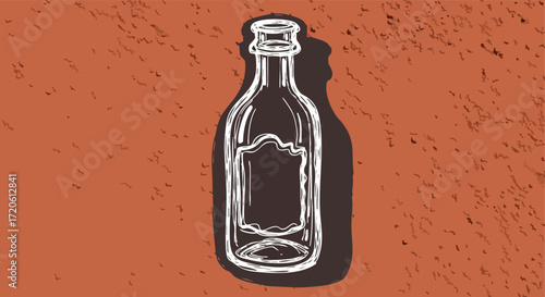 Hand drawn Vintage Glass Bottle with Blank Label Rustic Design Element