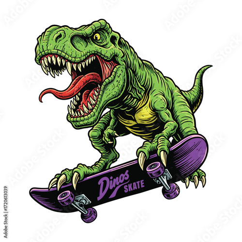 Tyrannosaurus Rex Skateboarder cartoon Illustration
