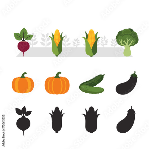 Wallpaper Mural Vegetable Matching Game with Colorful Illustrations and Silhouettes. Torontodigital.ca