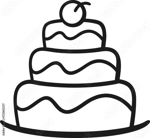 Wedding Cake Simple Linear Hand Drawn Doodle Silhouette