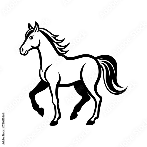 Elegant black and white horse silhouette in motion