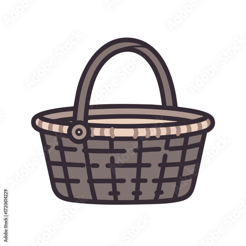 Cartoon Wicker Basket Illustration on White Background
