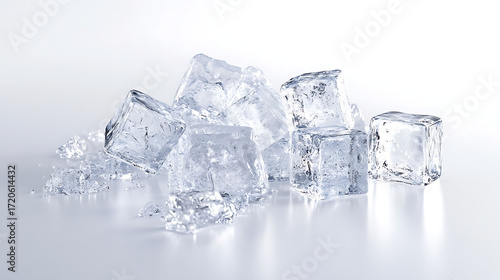Wallpaper Mural A group of ice cubes, some perfectly clear, others with tiny imperfections, all resting on a pristine white background with slight shadows beneath, Torontodigital.ca