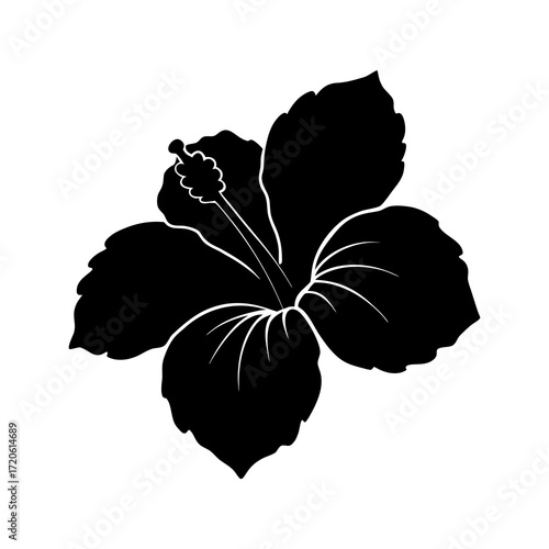 Bold black silhouette of a tropical hibiscus flower